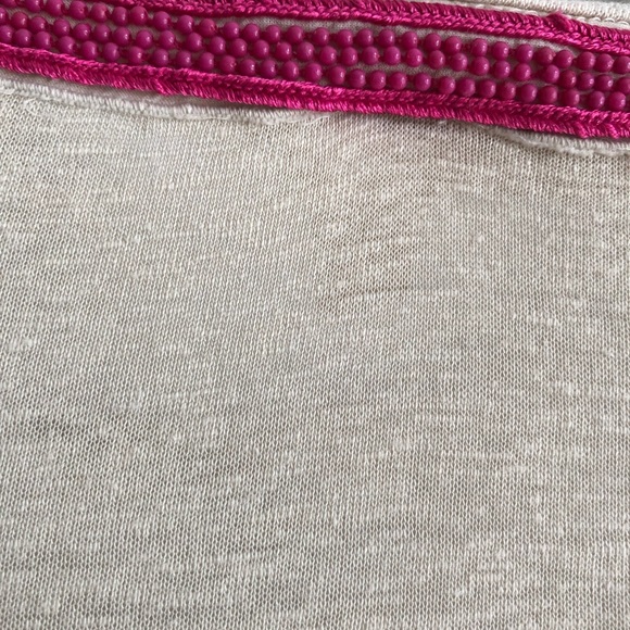 Chico’s Linen Blend Neutral w/Pink Bead Embellished/Embroidered V NeckTunic - Picture 5 of 8